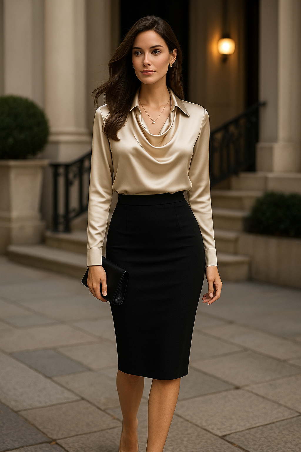 Ysa | Shiny Blouse with Pleated Neck