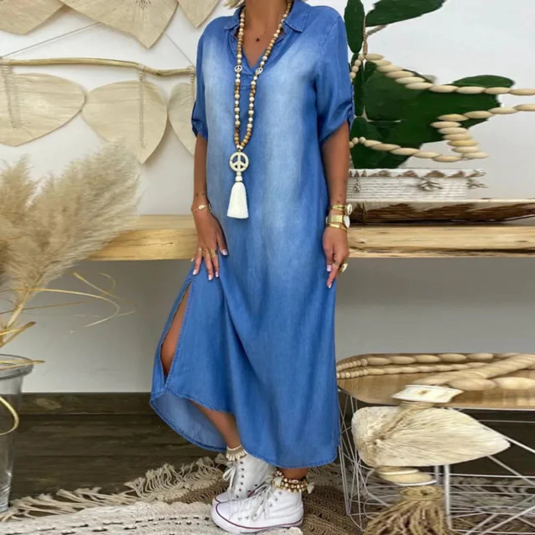 Ilse™ | Summer V Neck Half Denim Dress