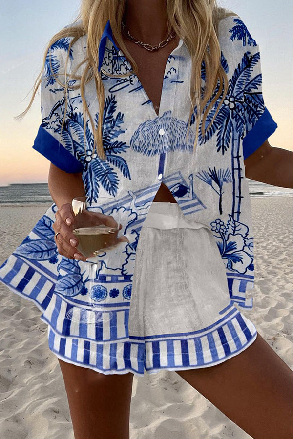 ELIANA | SHORT LINEN SET WITH PRINT