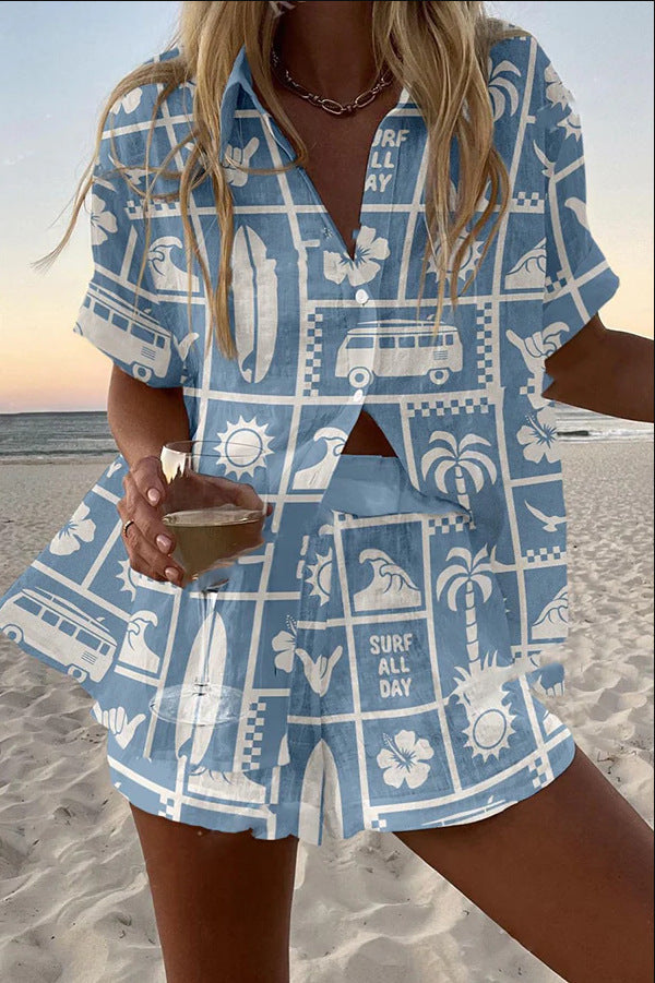 LUNA | SHORT PRINTED LINEN SET