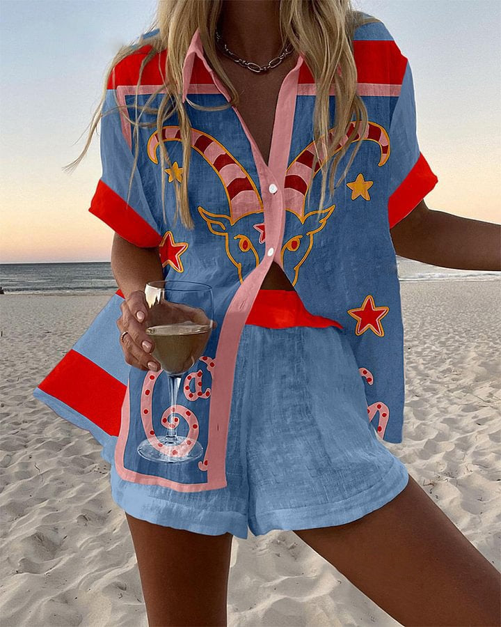 CAMILA | SHORT LINEN SET WITH PRINT