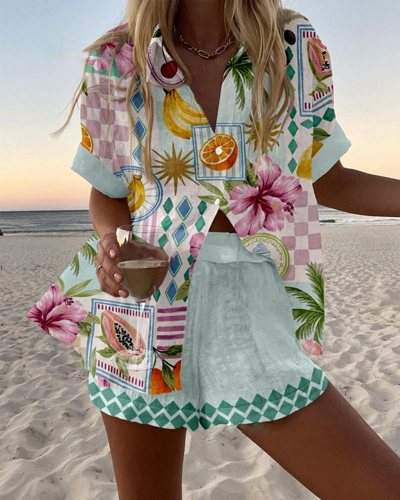 SERENITY | SHORT LINEN PRINTED SET