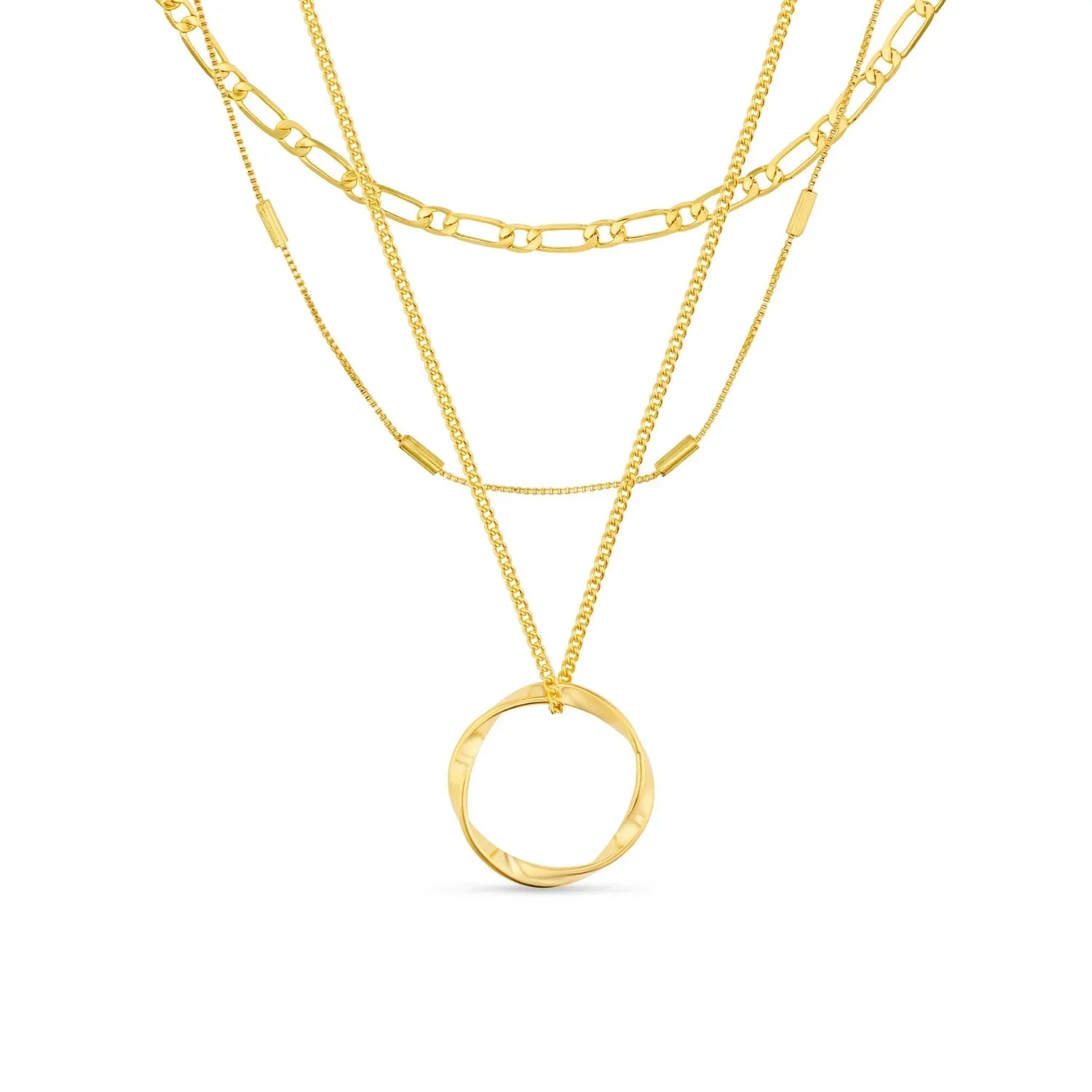 Fern Three-strand necklace with open circle | Gold