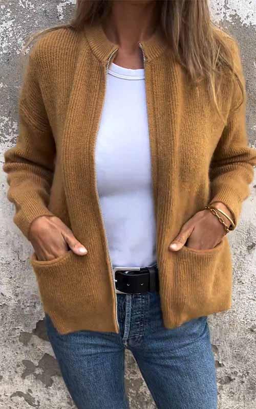 Odessa - Knitted Cotton Jacket with Zipper