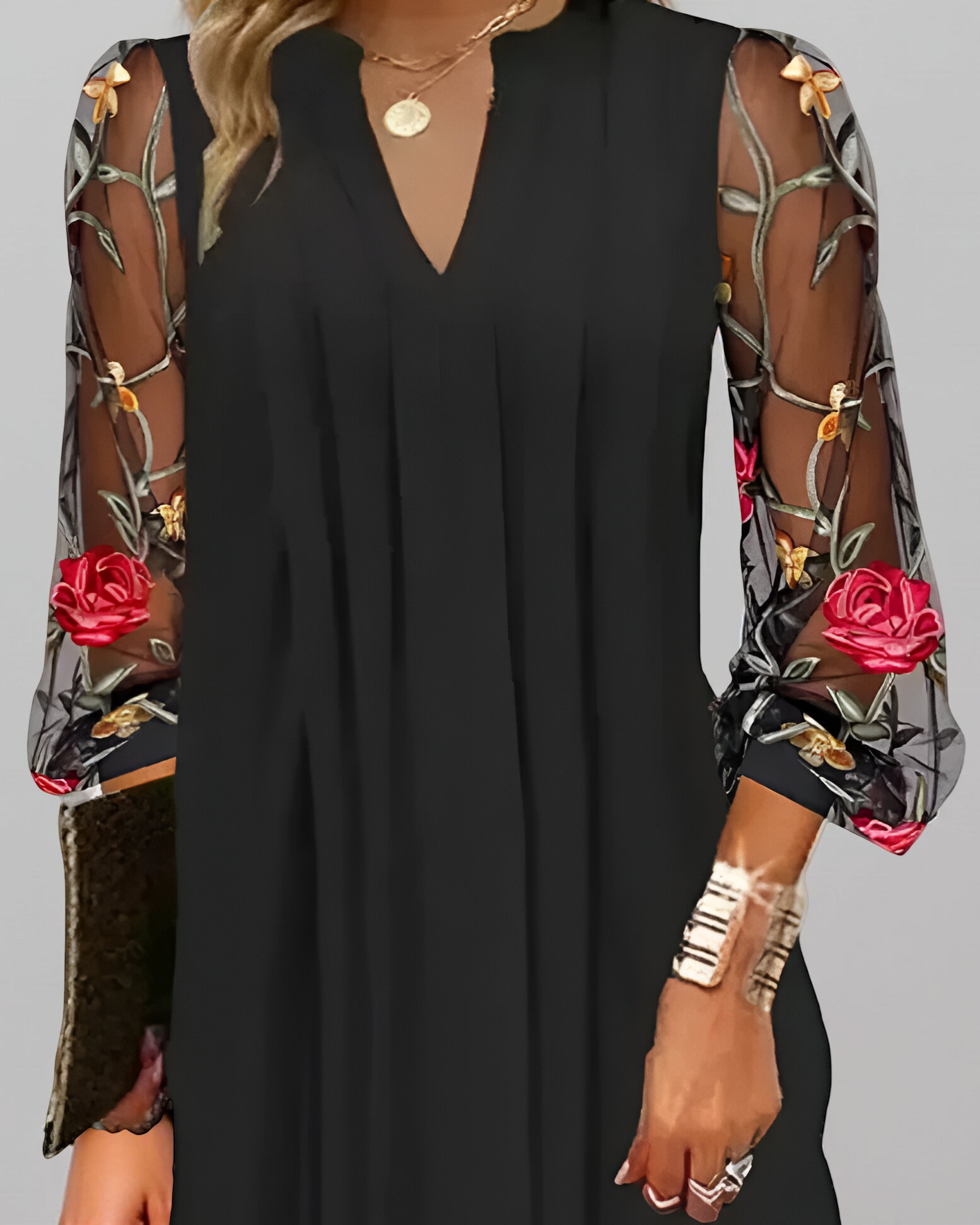 Renee | Elegant Long Dress for Women with Embroidered Sleeves