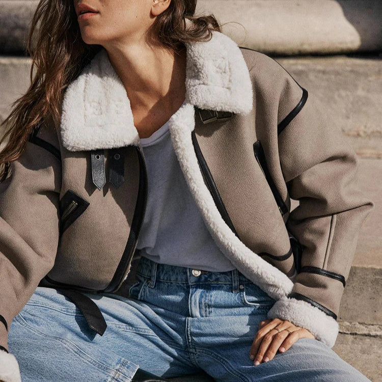 Patty | Versatile Khaki Leather Jacket