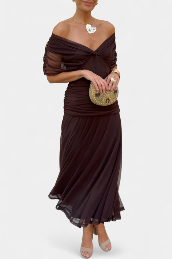 Vasilisa Long Dress with Fantasy Floral Print and V-Neck