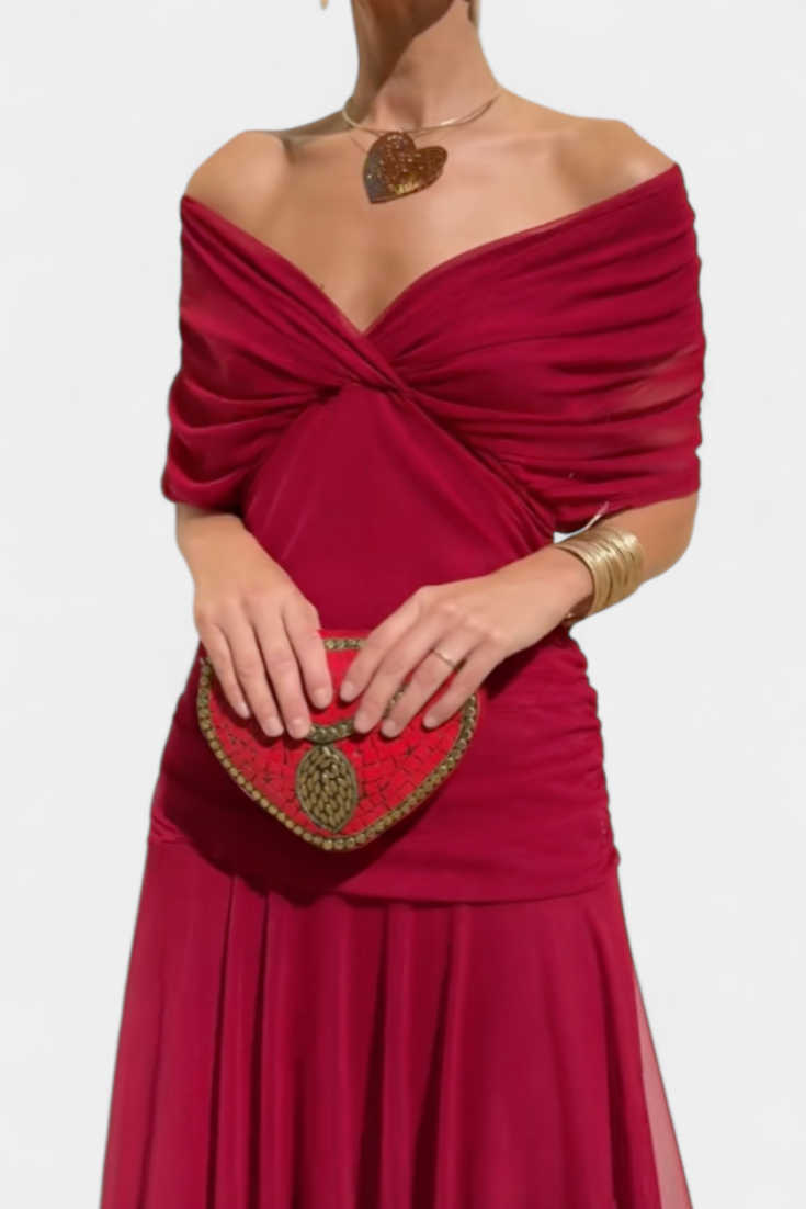 Vasilisa Long Dress with Fantasy Floral Print and V-Neck