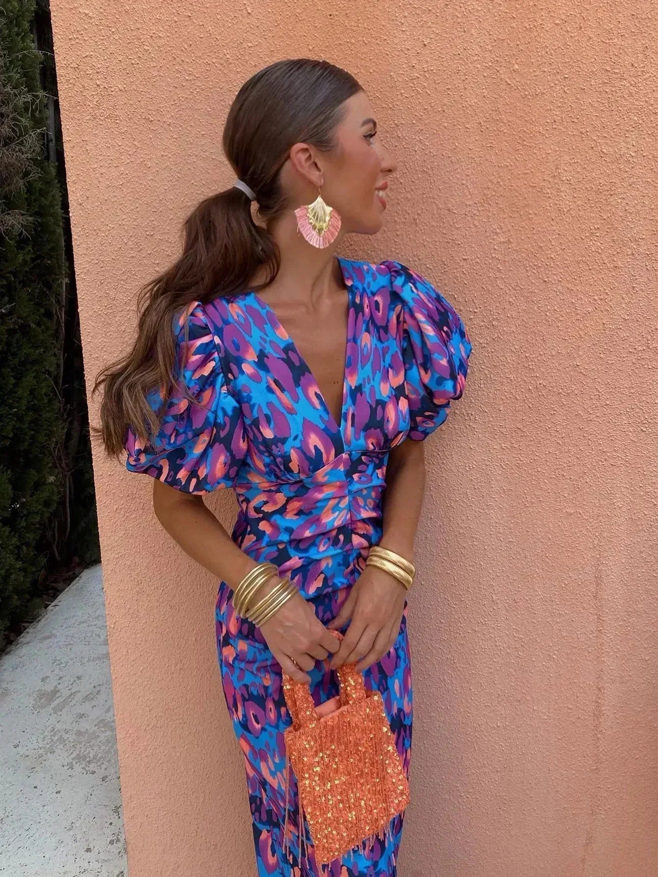 Eleanor - Vibrant Puff Sleeve Dress