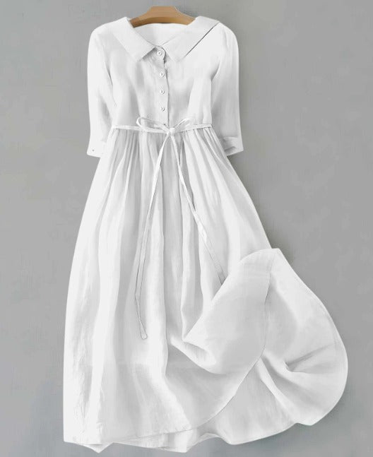 Lysandra - Elegant Short Sleeve Dress with Waist Ties