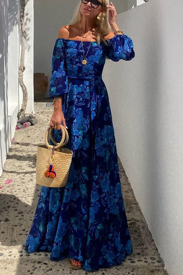 Zoe - Long floral dress with off-shoulder design