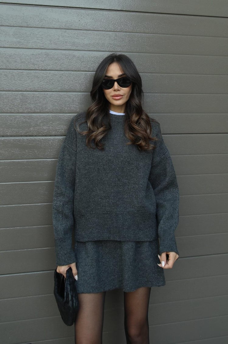 GRAY | COMFORTABLE KNITTED TWO-PIECE SET