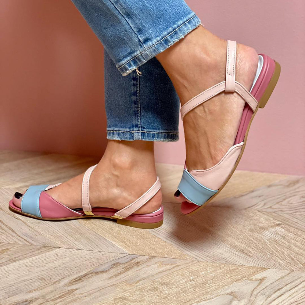 Mia | Asymmetrical Pink Color Block Sandals