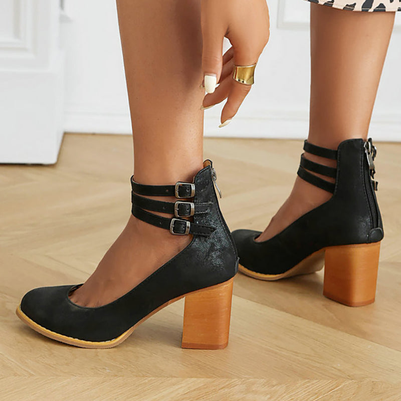 Ivy | Smooth sandals with ankle strap and thick heel