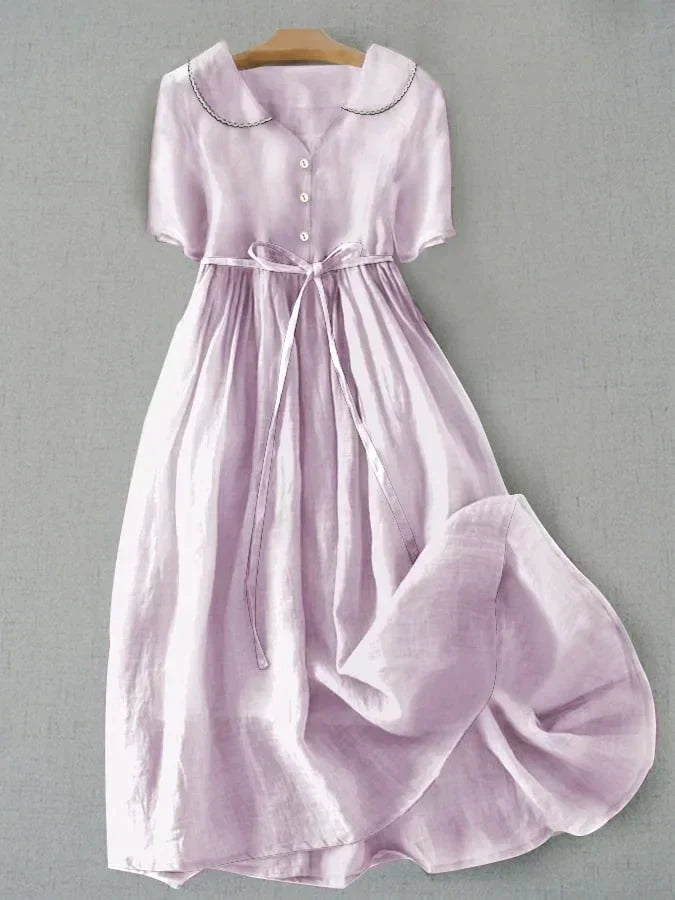 Calista - Elegant Cotton and Linen Midi Sleeve Dress