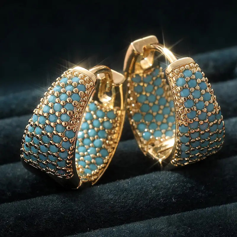 Avis Gold hoop earrings with turquoise beads | Gold