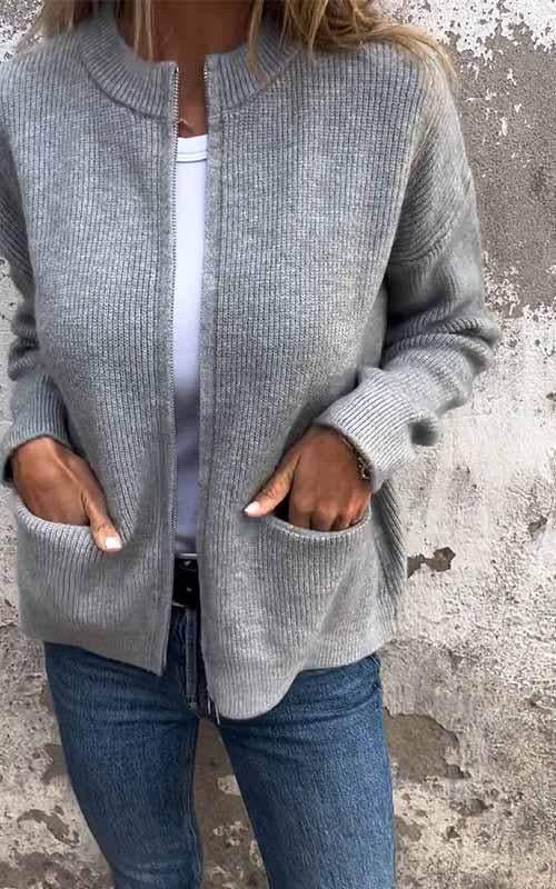 Odessa - Knitted Cotton Jacket with Zipper