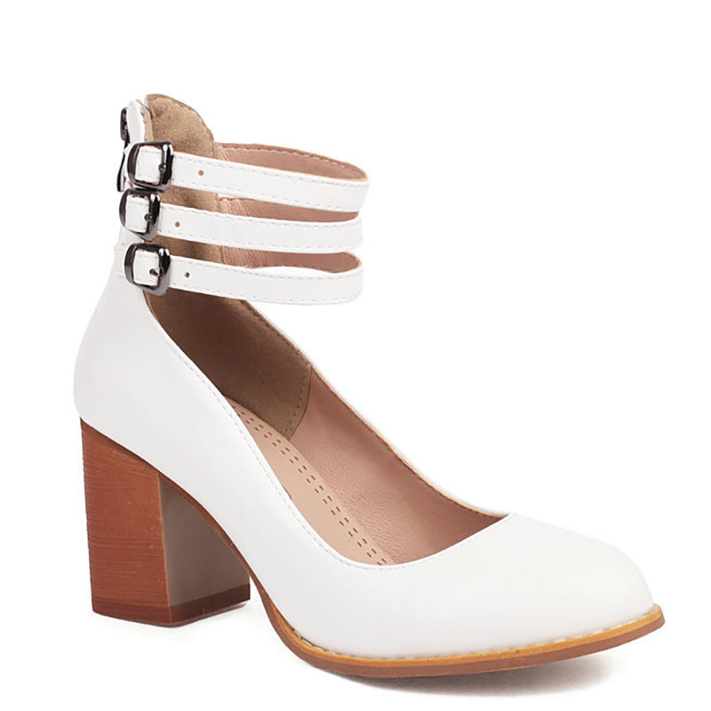 Ivy | Smooth sandals with ankle strap and thick heel