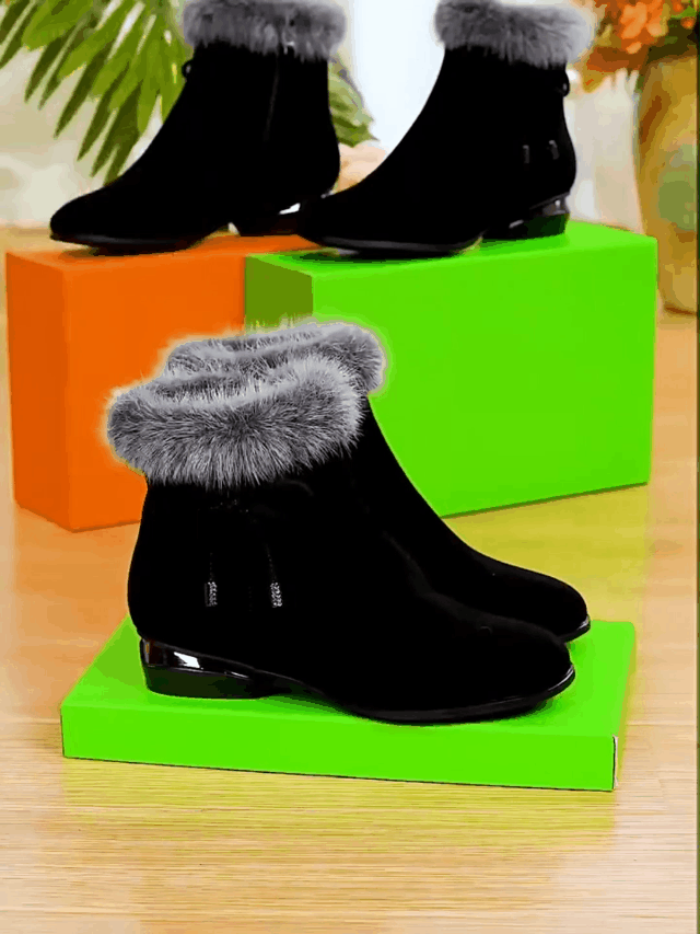 🔥[Promotion] Soft Leather Ankle Boots with Medium Heel – Elegant, Comfortable, and Perfect for Fall and Winter!