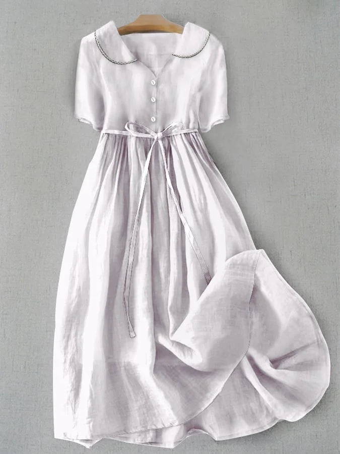 Calista - Elegant Cotton and Linen Midi Sleeve Dress