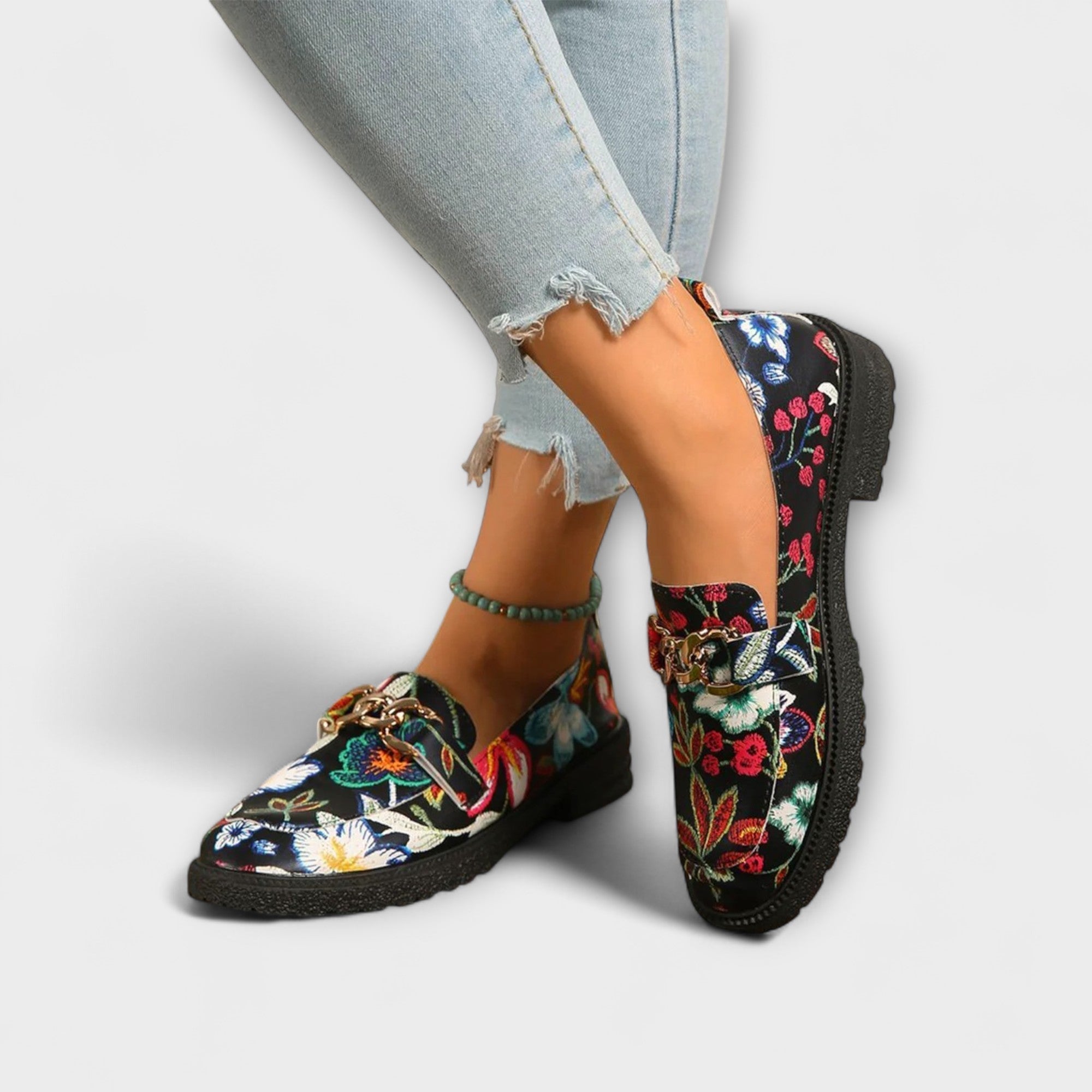 Solenne – Multicolored Loafers with Floral Pattern
