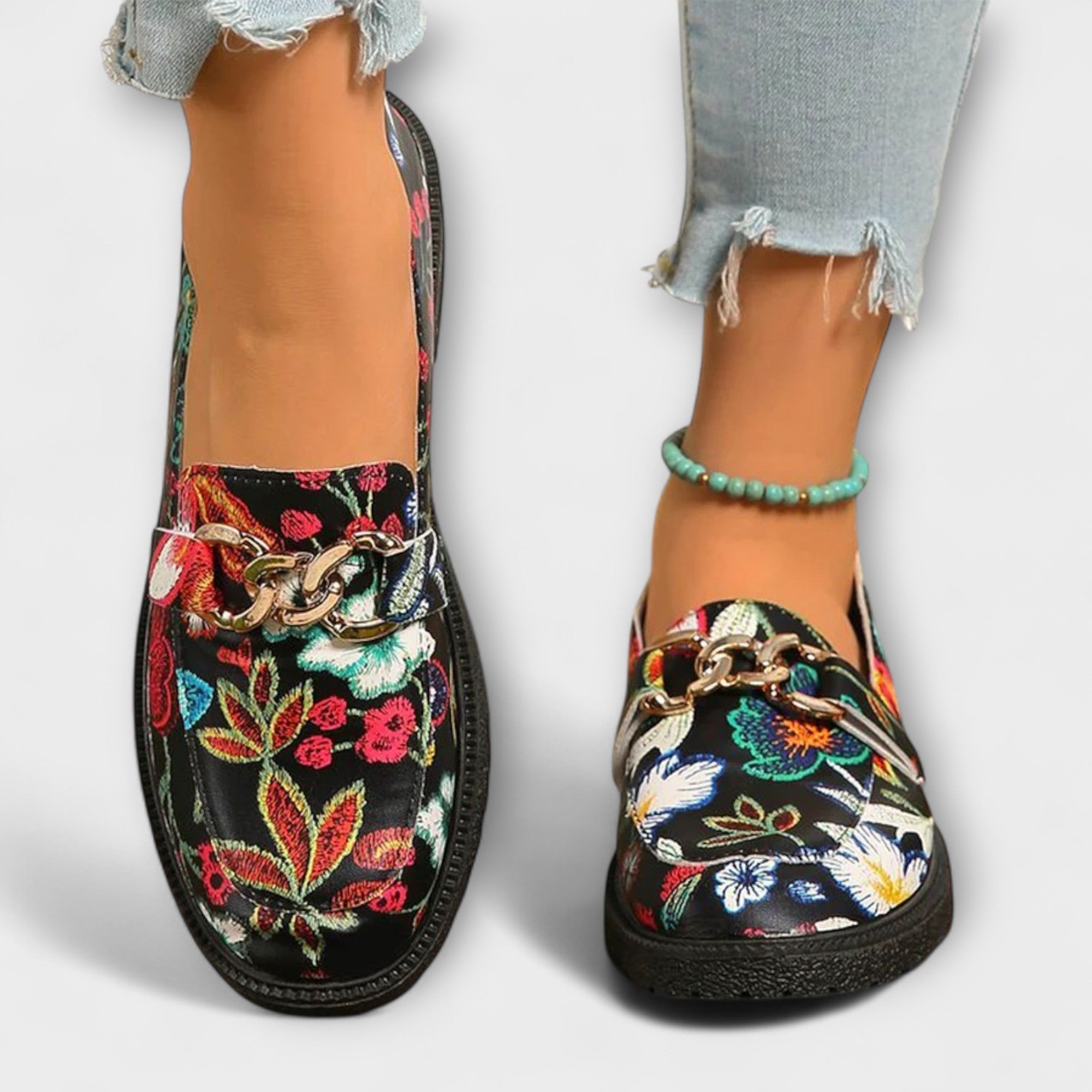 Solenne – Multicolored Loafers with Floral Pattern