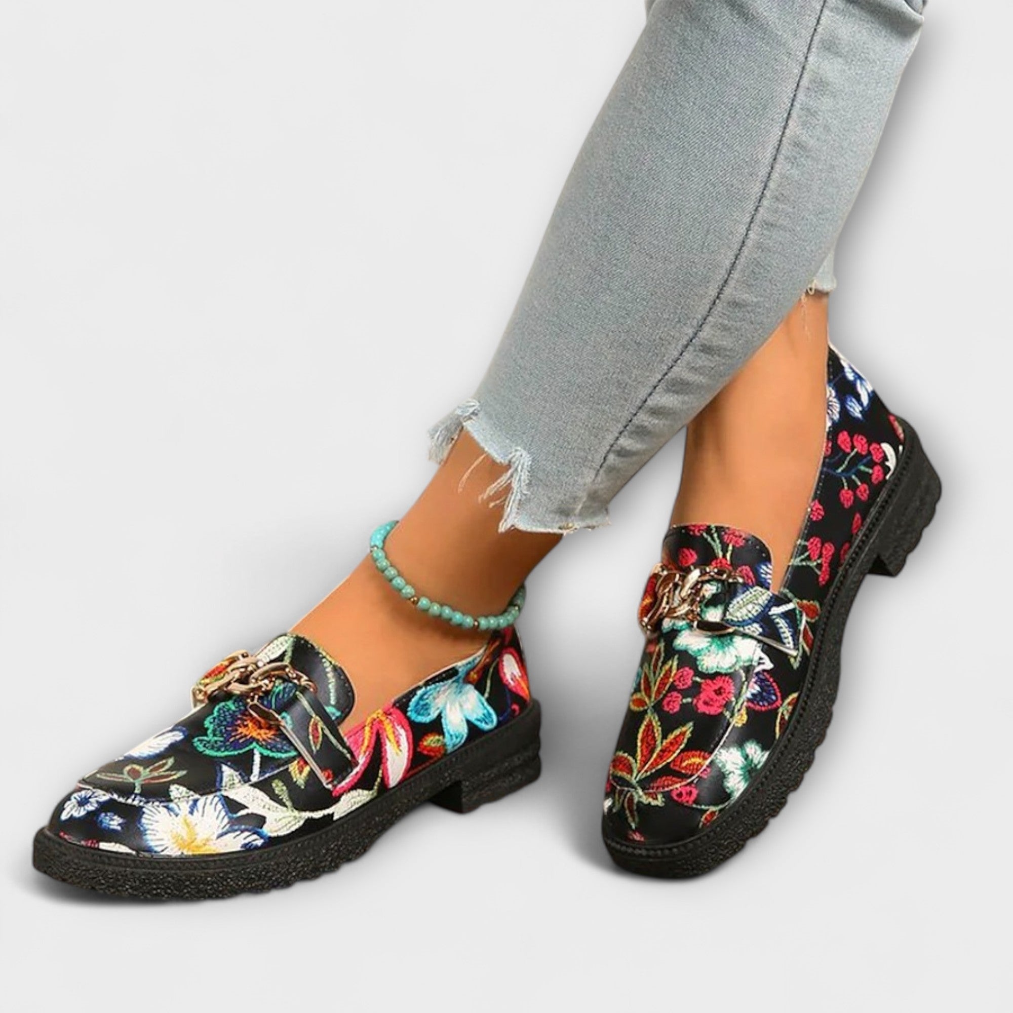 Solenne – Multicolored Loafers with Floral Pattern