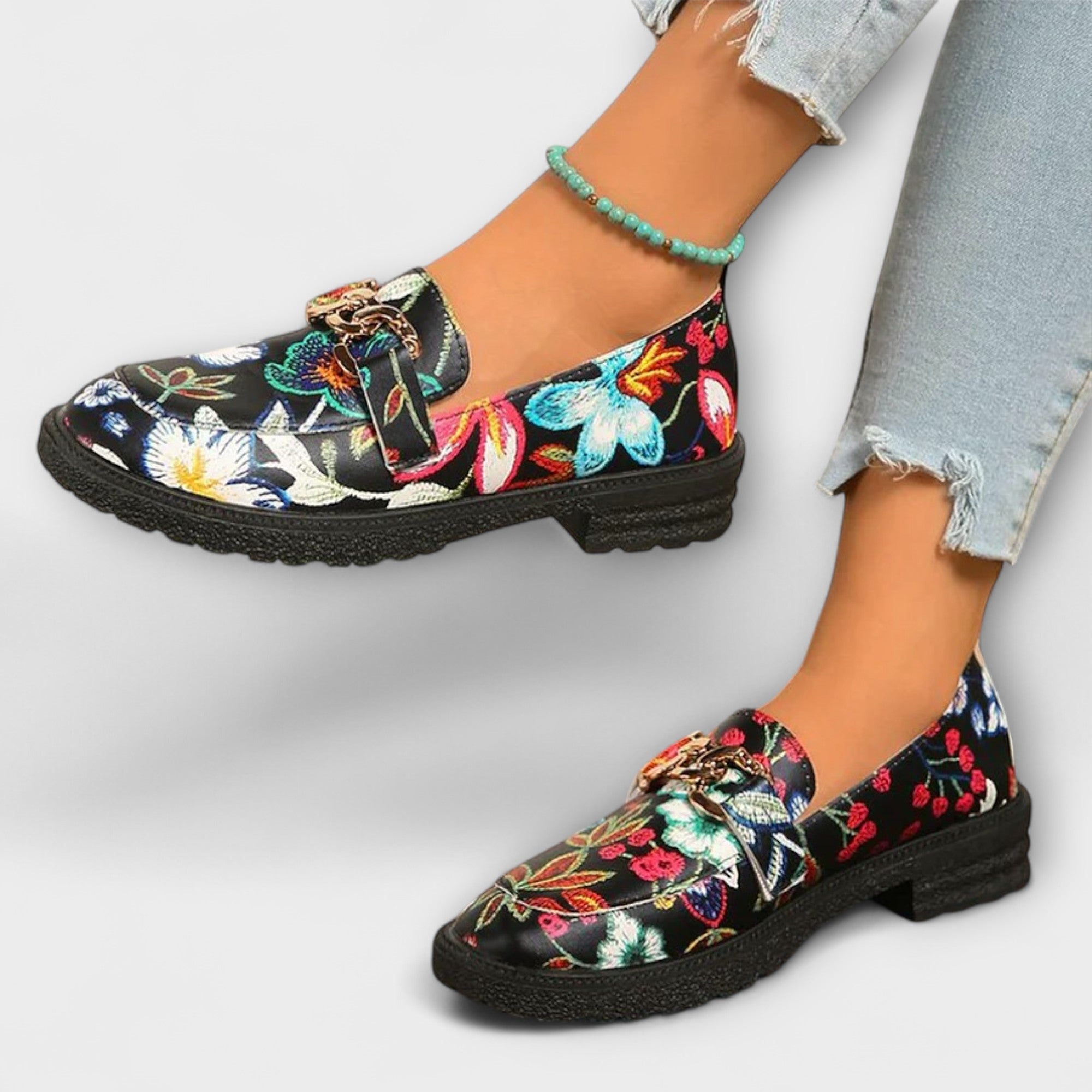 Solenne – Multicolored Loafers with Floral Pattern