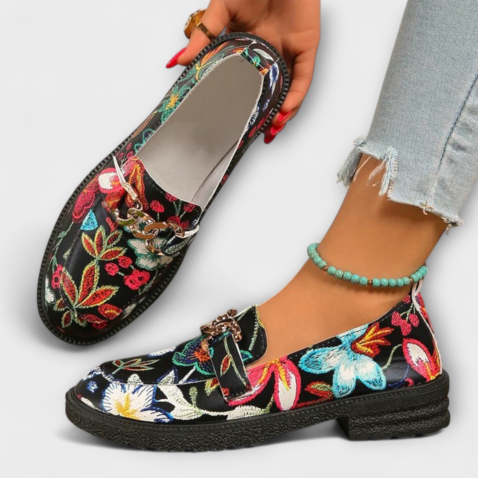 Solenne – Multicolored Loafers with Floral Pattern