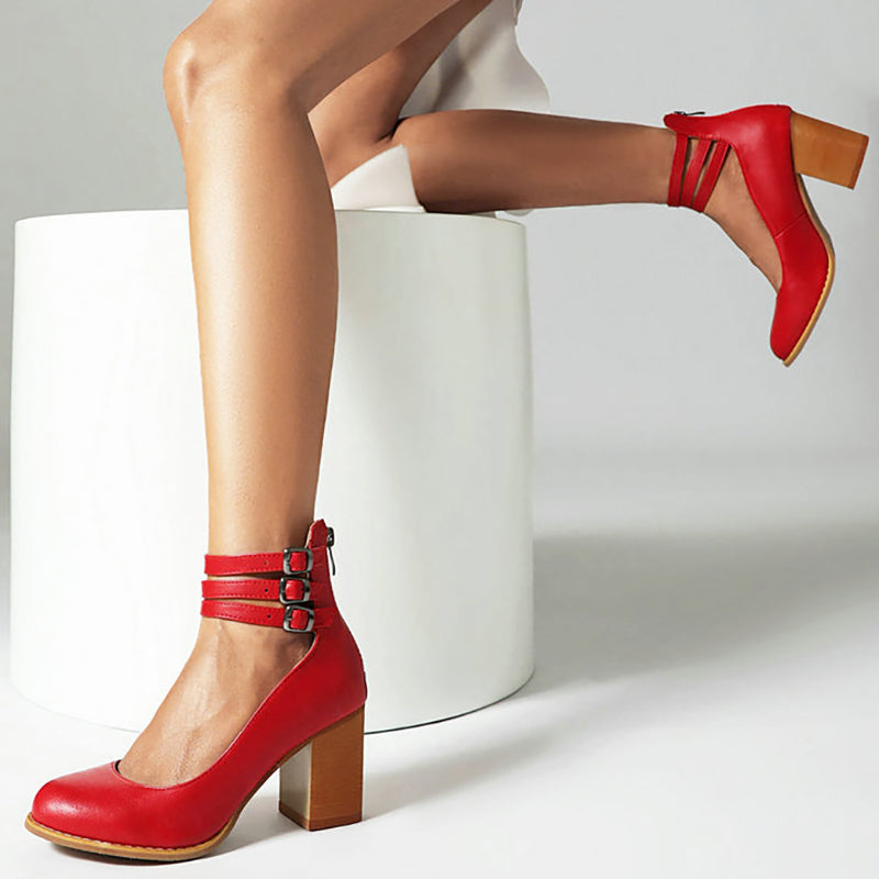 Ivy | Smooth sandals with ankle strap and thick heel