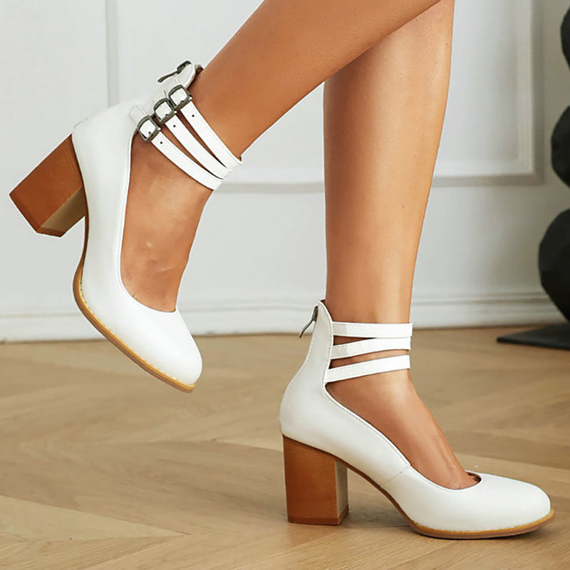 Ivy | Smooth sandals with ankle strap and thick heel