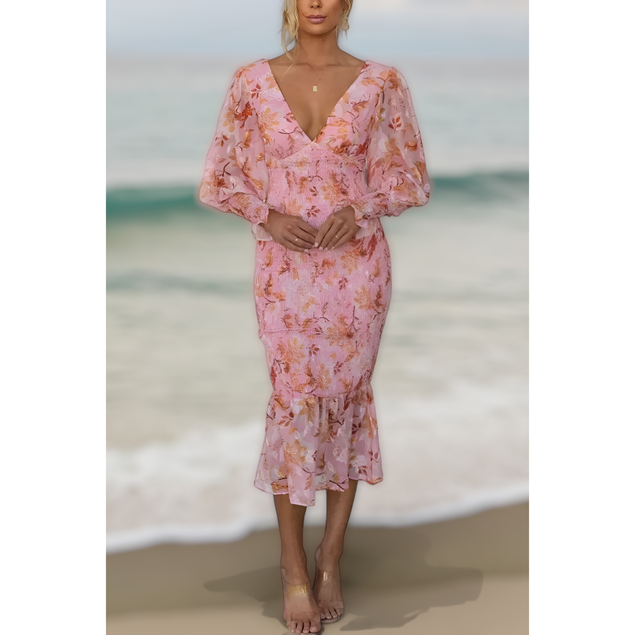 Isla - Midi Dress with Floral Ruffles