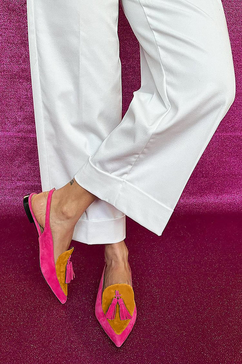 Kat | Colorful ballet flats with fringes and a decorative ankle strap