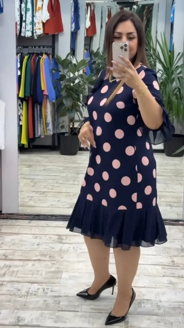 Women's Pleated Polka Dot Dress
