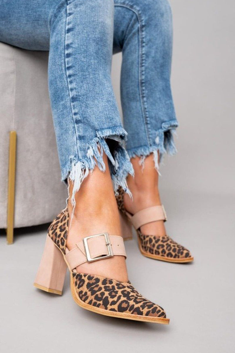 Liz | Leopard Print Suede Sandals with Stable Heel