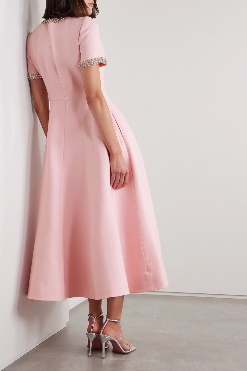 Jane Bowknot Pink Midi Dress Embellished with Crystals